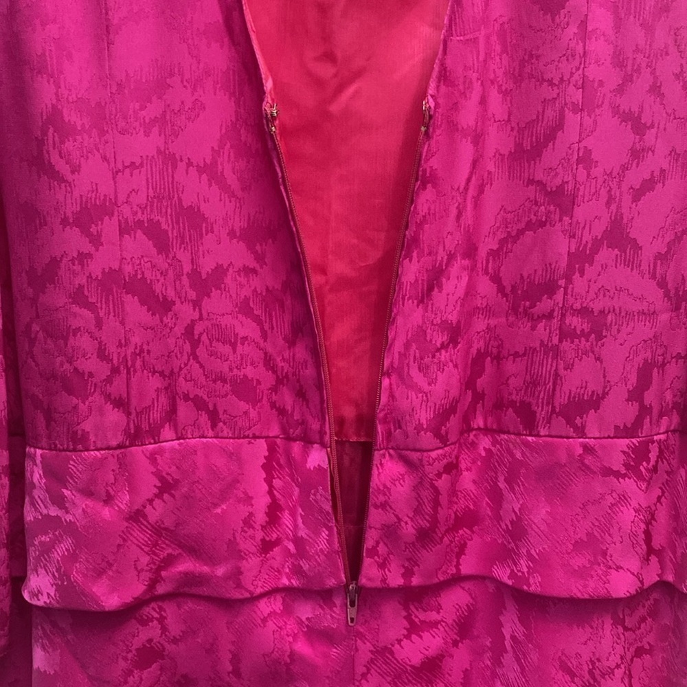 Vintage A.J. Bari 100% Silk Lined Fuchsia Pink Bow Tie Ruffle Dress Size 8 - Picture 10 of 15
